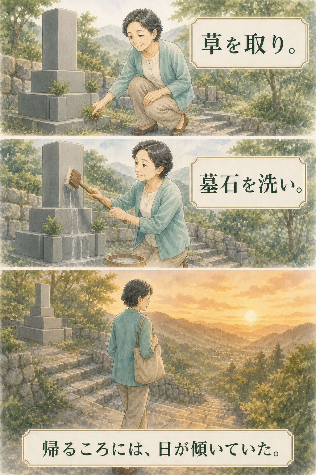 草取りと墓石の手入れを続けてきた母