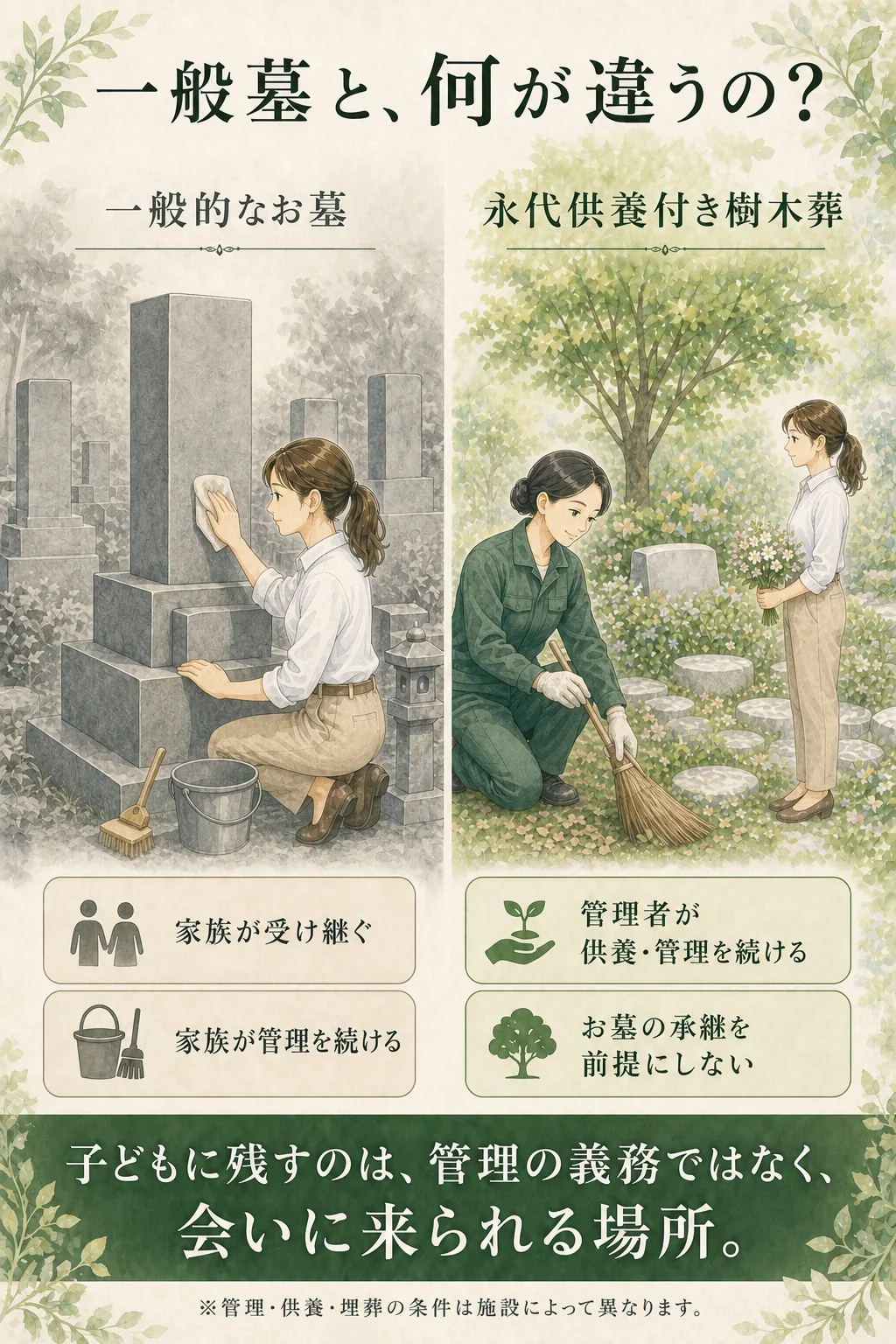一般墓と永代供養付き樹木葬の管理と承継の違い