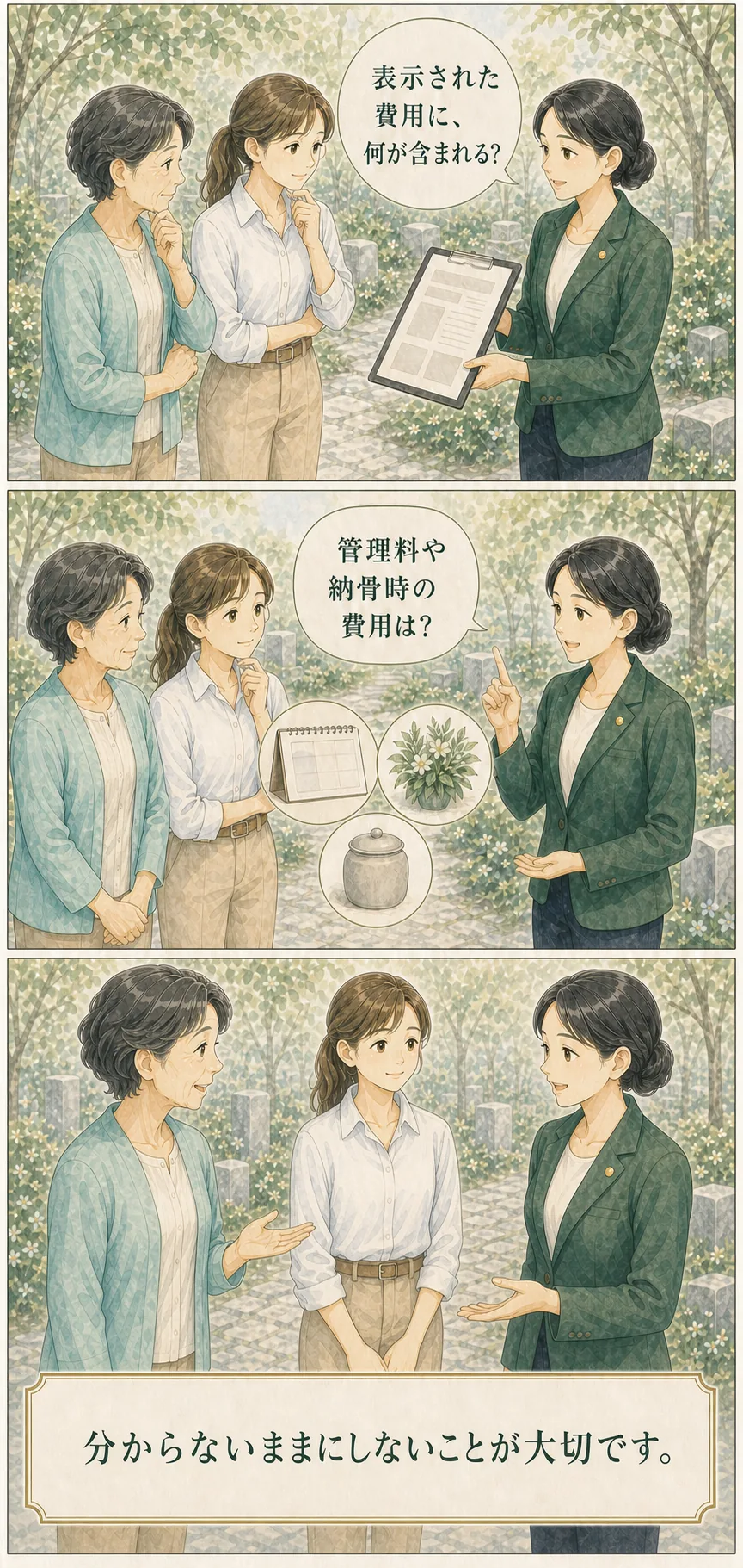 費用に含まれる内容を質問して確かめる場面