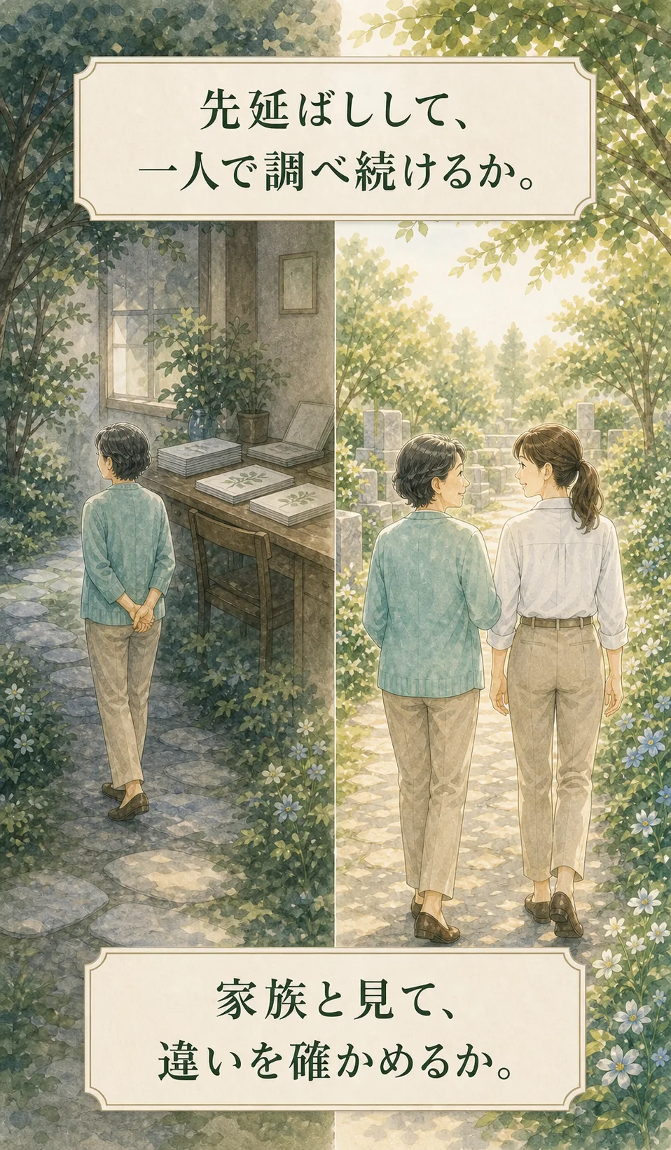 一人で調べ続ける未来と家族で確かめる未来の比較
