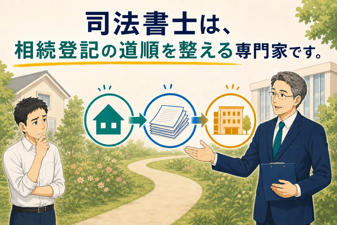 司法書士が相続登記の道順を整える専門家だと伝えるバナー
