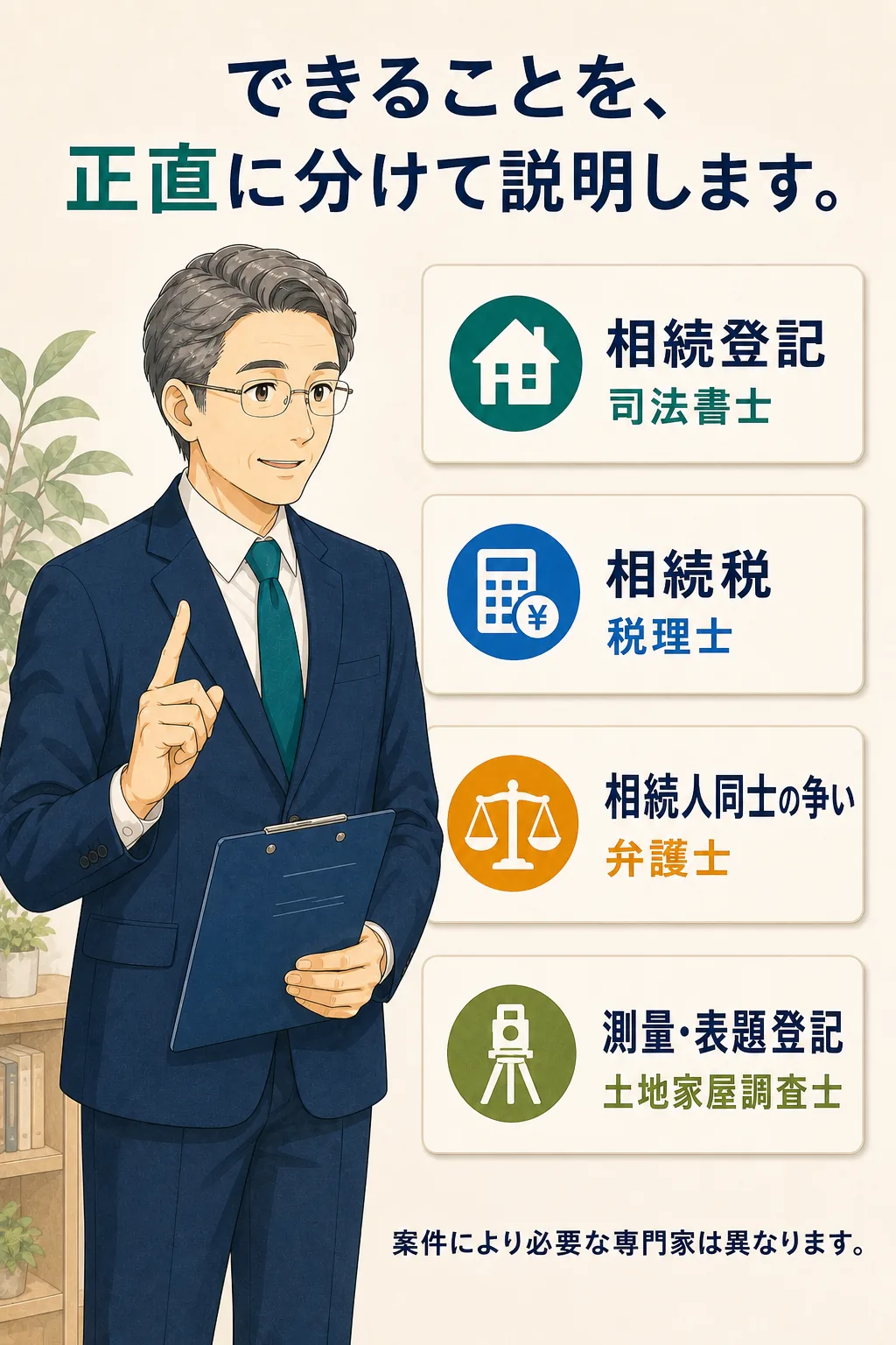 司法書士と税理士と弁護士と土地家屋調査士の役割分担