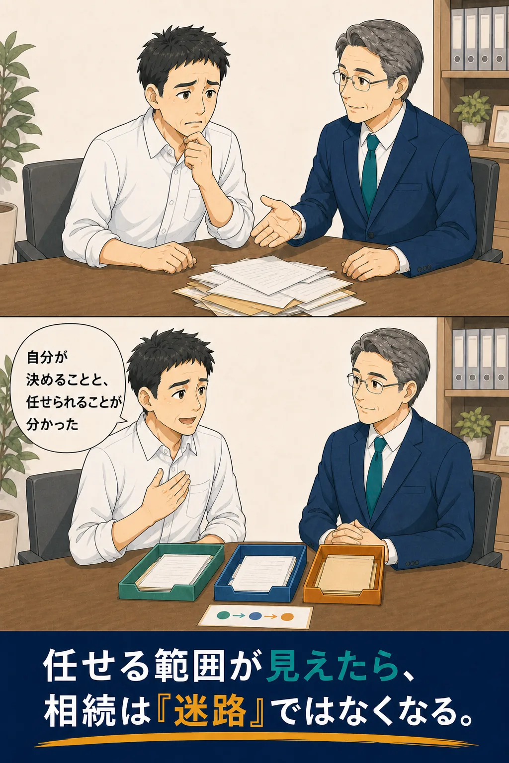 自分で決めることと任せることが分かり安心する主人公